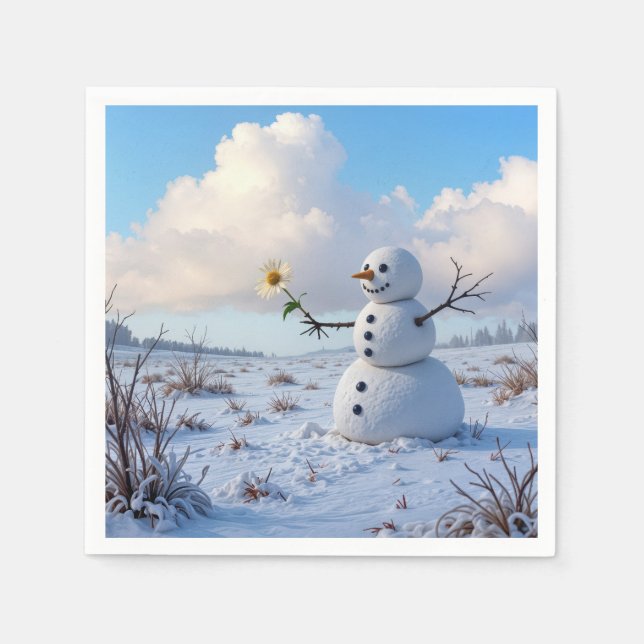 Snowman Holding a White Daisy Serviette (Vorderseite)