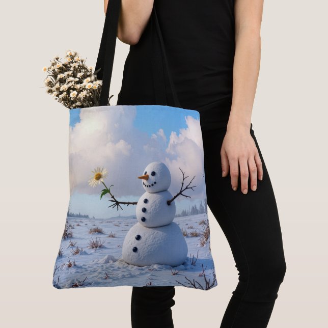 Snowman Holding a White Daisy Tasche (Von Nahem)