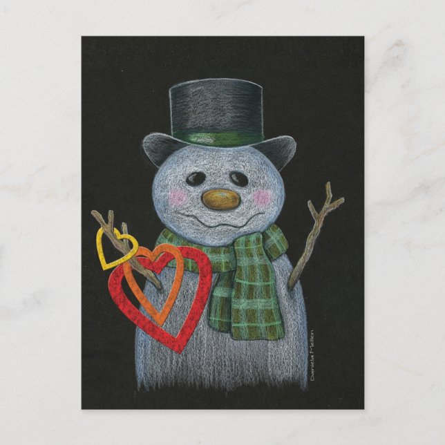 Snowman Holding Hearts Postcard Postkarte (Vorderseite)