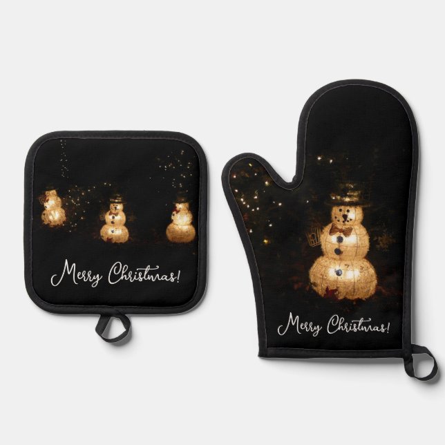Snowman Holiday Light Display Ofenhandschuh & Topflappen-Set (Vorderseite)