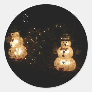 Snowman Holiday Light Display Runder Aufkleber