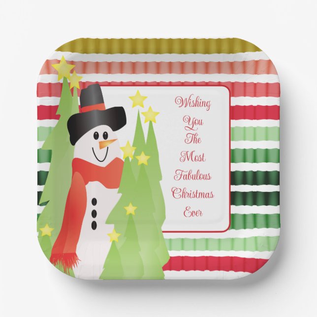 Snowman Holiday Themed Designer Square Pappteller (Vorderseite)