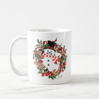 Snowman & Holly Holiday Coffee Tasse White