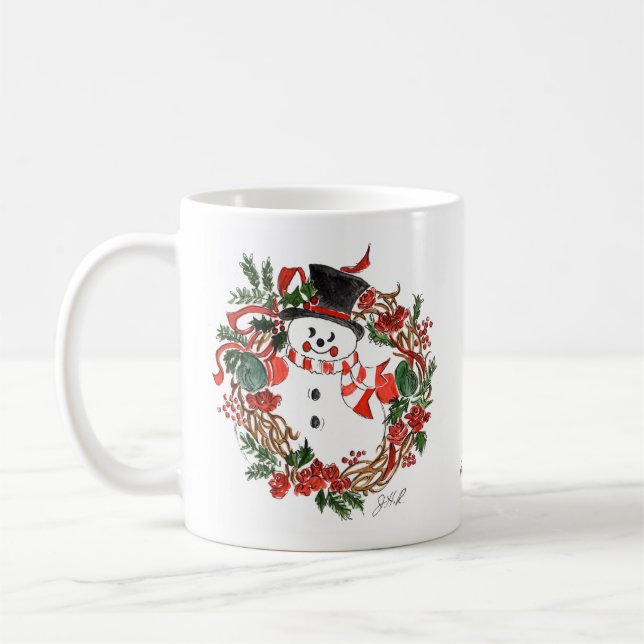 Snowman & Holly Holiday Coffee Tasse White (Links)