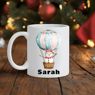 Snowman Hot Air Ballon Individuelle Name Weihnacht Kaffeetasse
