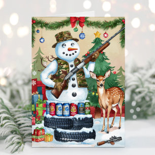 Snowman Hunter Funny Redneck Carte de Noël