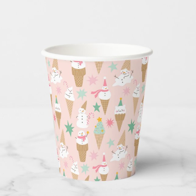 Snowman Ice Cream Cones Weihnachtsmuster Pappbecher (Vorderseite)