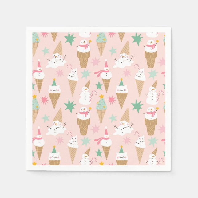 Snowman Ice Cream Cones Weihnachtsmuster Serviette (Vorderseite)