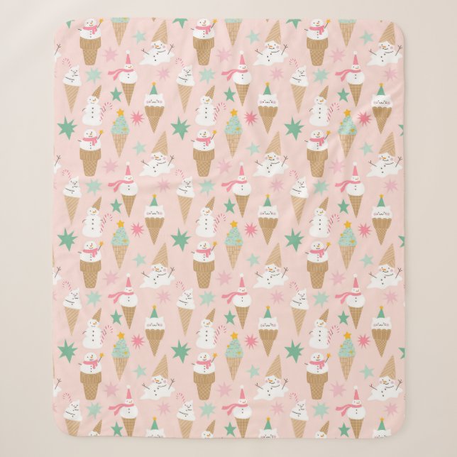 Snowman Ice Cream Cones Weihnachtsmuster Sherpadecke (Vorderseite)
