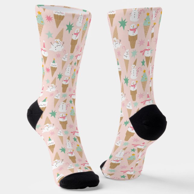Snowman Ice Cream Cones Weihnachtsmuster Socken (Gewinkelt)