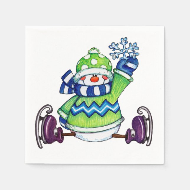 Snowman Ice Skaten - Paper Napkins Serviette (Vorderseite)