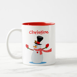 Snowman Illustration Personalisiert Red and White Zweifarbige Tasse