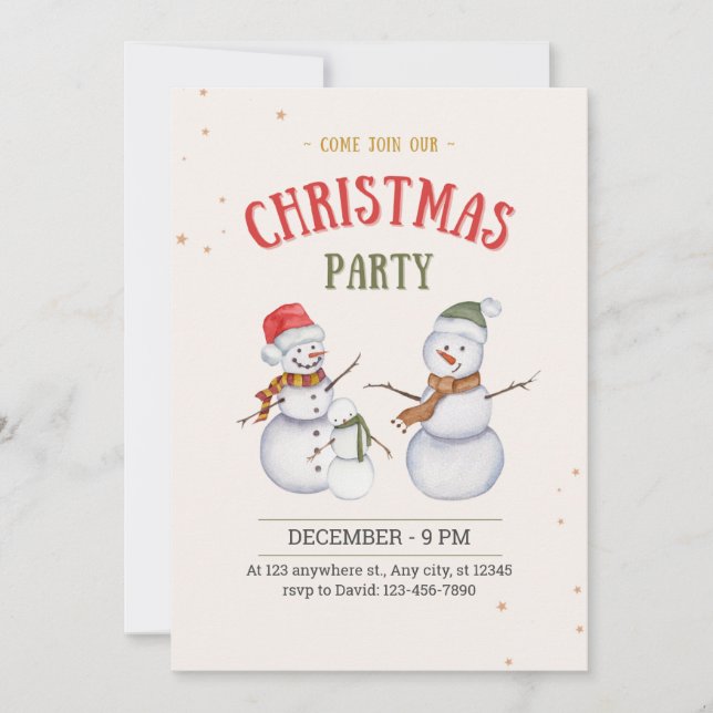 Snowman illustrierte Weihnachtsfeier Party Einladu Einladung (Vorderseite)