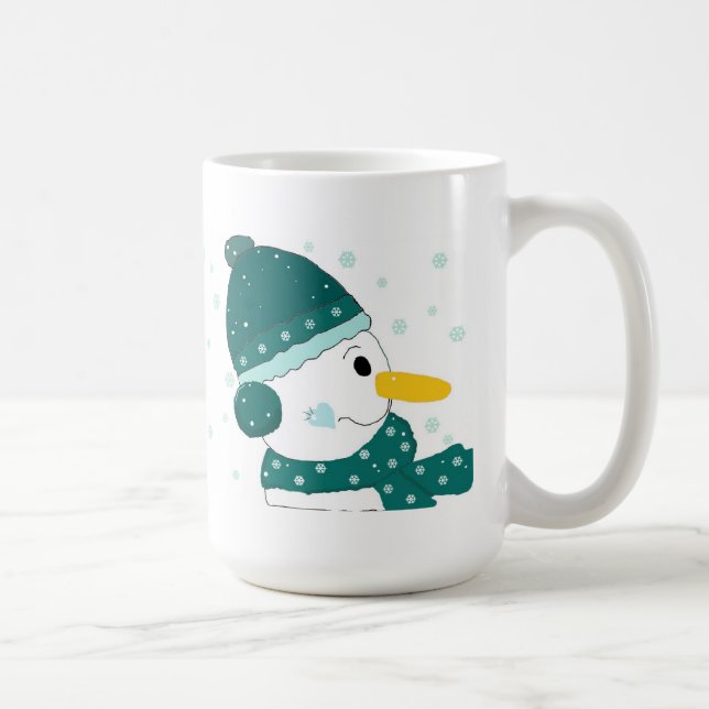 Snowman in Aquamarin Hut und Scarf Kaffeetasse (Rechts)