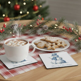 Snowman in Delft Blue individuell anpassbar Glasuntersetzer