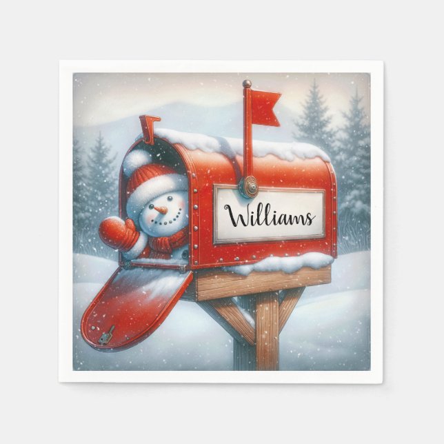 Snowman in der Urlaubspost mit Individuelle Name Serviette (Vorderseite)