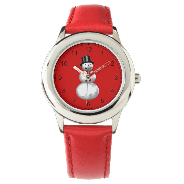 Snowman in einem Kind mit Top Hat Background anpas Armbanduhr (Vorderseite)