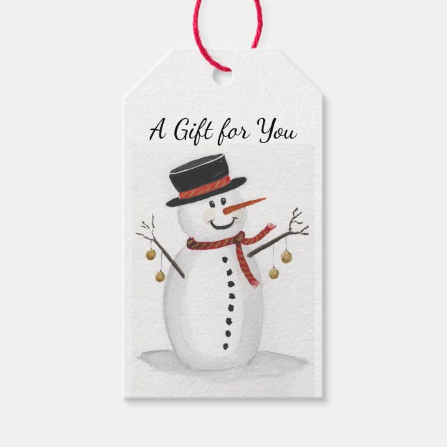 Snowman in einem Top-Hat-Geschenk-Tag Geschenkanhänger (Vorderseite)