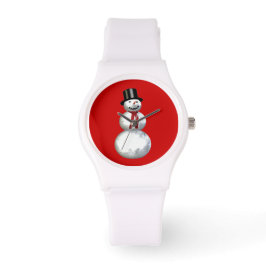 Snowman in einer Top Hat Hintergrundfarbe anpassba Armbanduhr