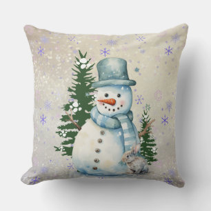 "Snowman in Falling Snow" mit Kaninchen und Bäumen Kissen