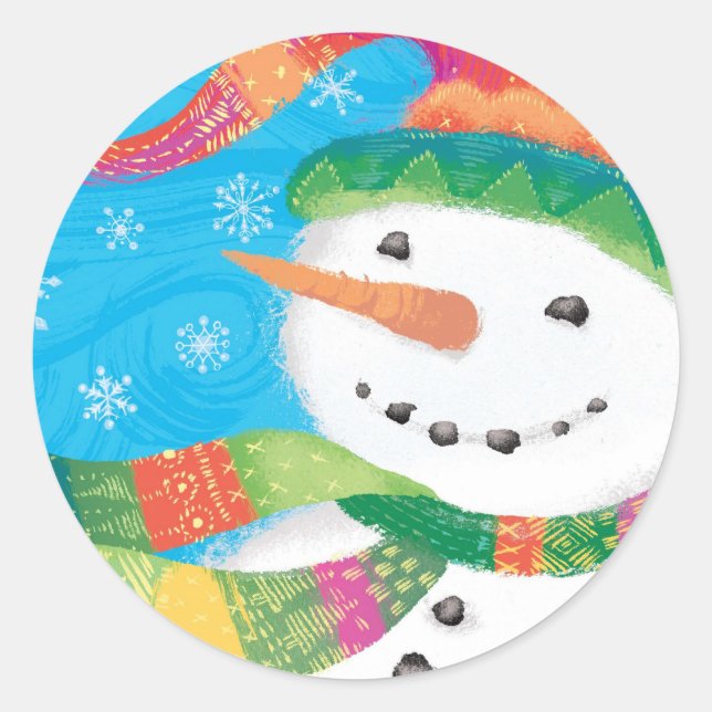 Snowman in farbenfrohen Scarf und Strumpf Hat Runder Aufkleber (Vorderseite)