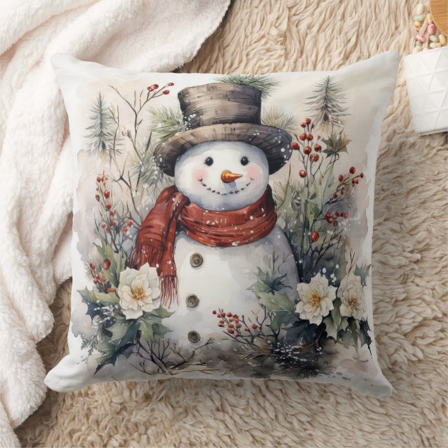 Snowman in Hat Kissen (Decke)