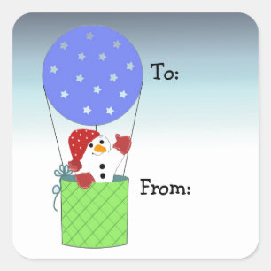 Snowman in Hot Air Ballon Quadratischer Aufkleber