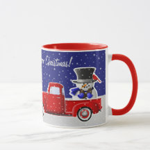 Snowman in Little Red Truck und Bauernhaus