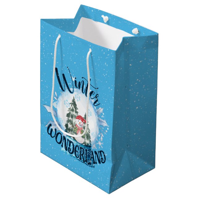 Snowman in Snow Globe Mittlere Geschenktüte (Vorderseite Schrägansicht)