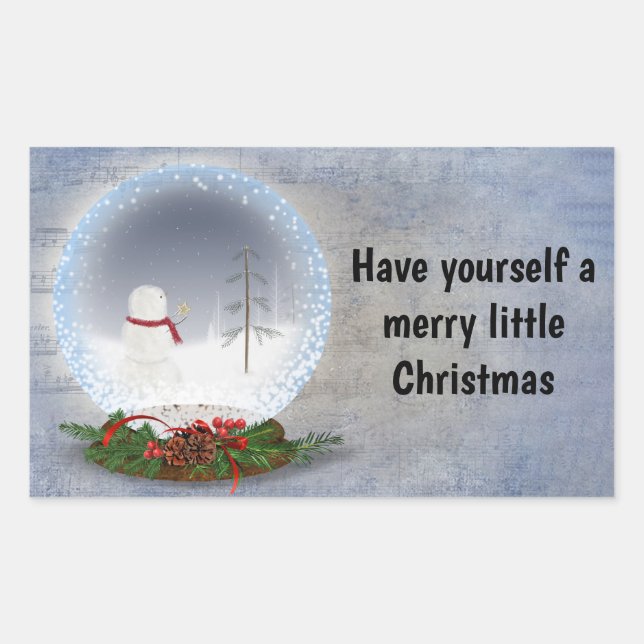 Snowman in Snow Globe Rechteckiger Aufkleber (Vorderseite)