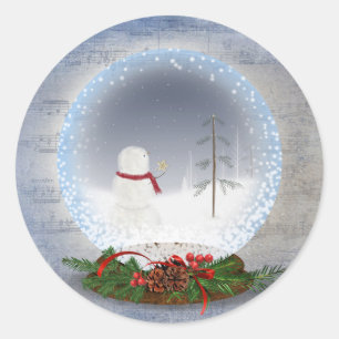 Snowman in Snow Globe Runder Aufkleber