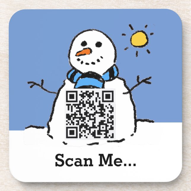 Snowman in Sunshine mit QR-Code Getränkeuntersetzer (Vorderseite)