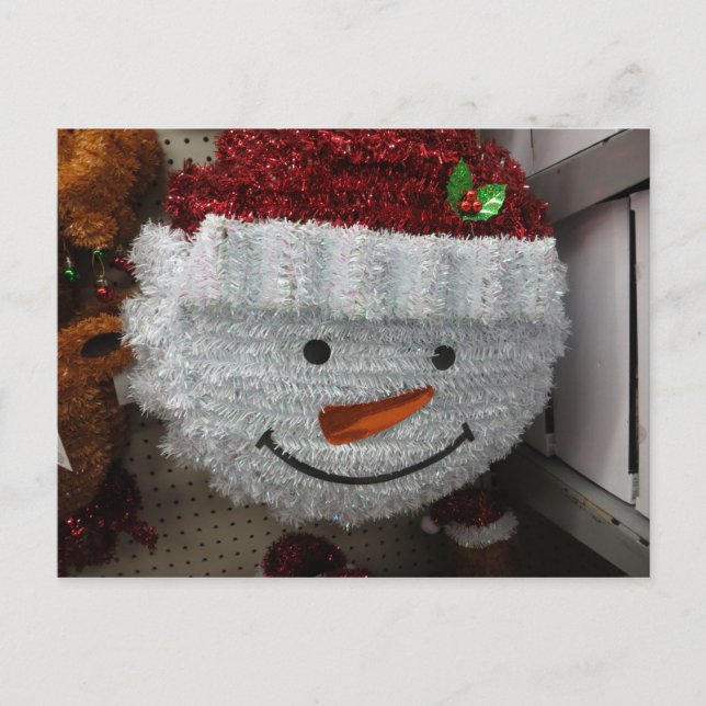 Snowman in Weihnachtsmannmütze Feiertagspostkarte (Vorderseite)