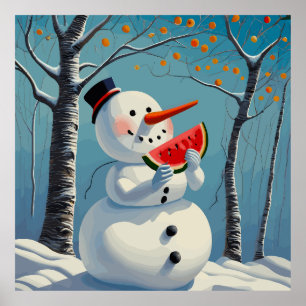 Snowman isst Wassermelone Poster