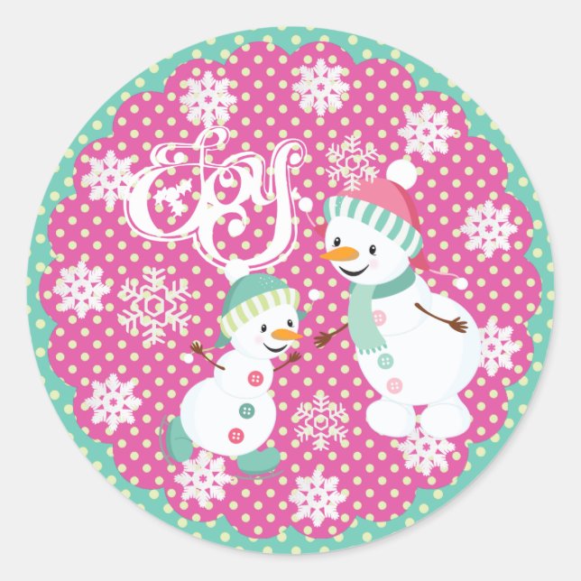 Snowman JoChristmas Snowflakes Round Sticker (Vorderseite)