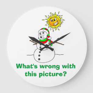 Snowman Joke What's Wrong With This Picture Große Wanduhr