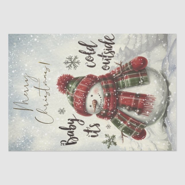 Snowman Kariert Winter Weihnachtsgebäck Seidenpapier (Vorderseite)