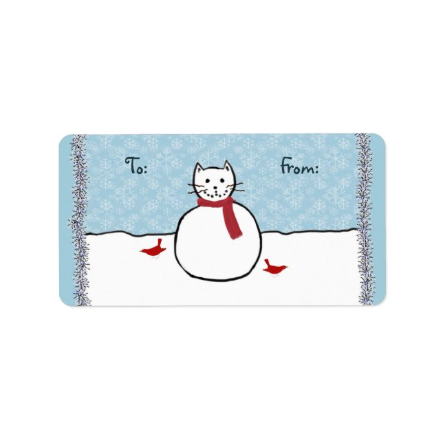 Snowman Kitty Weihnachtsgeschenke Tags Adressaufkleber (Vorne)