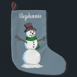 Snowman Kleiner Weihnachtsstrumpf<br><div class="desc">Ein fröhlich aber kühl aussehender Schneemann trägt in dieser winterlichen Illustration von Richard H. Fay einen rot gerippten Oberhut und grünen Schal.</div>
