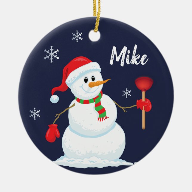 Snowman-Klempner-Verzierung personalisiert Keramik Ornament (Vorne)