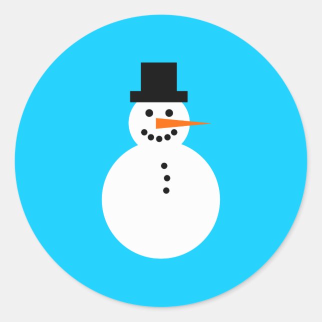 Snowman lächeln auf Sky Blue Winter Weihnachten Runder Aufkleber (Vorderseite)