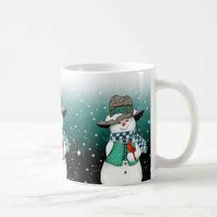 Snowman lächeln, Kardinal in einer Tasse des Schne
