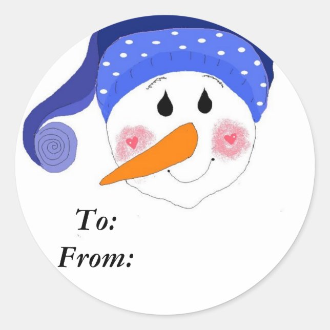Snowman lächeln runder aufkleber (Vorderseite)