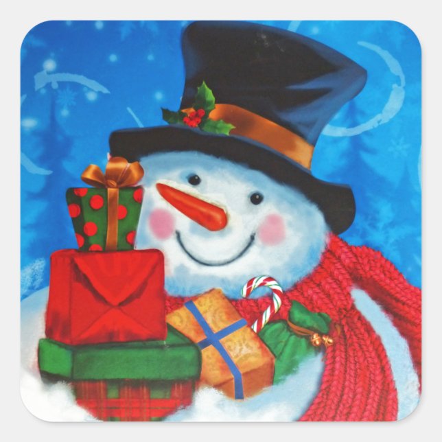 Snowman-Lagergeschenke Quadratischer Aufkleber (Vorderseite)
