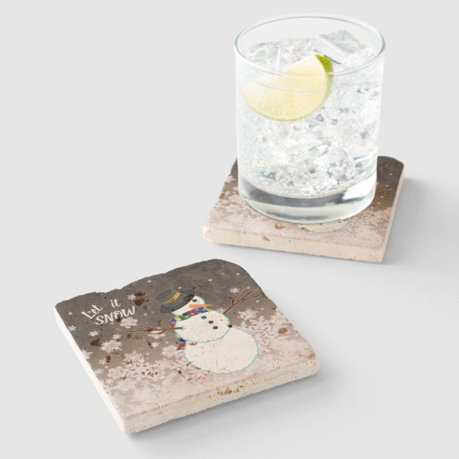 Snowman "Let it Snow" Top Hat, Steinuntersetzer (Seitenansicht)