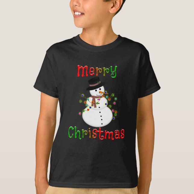 Snowman & Lights Frohe Weihnachten T - Shirt (Vorderseite)