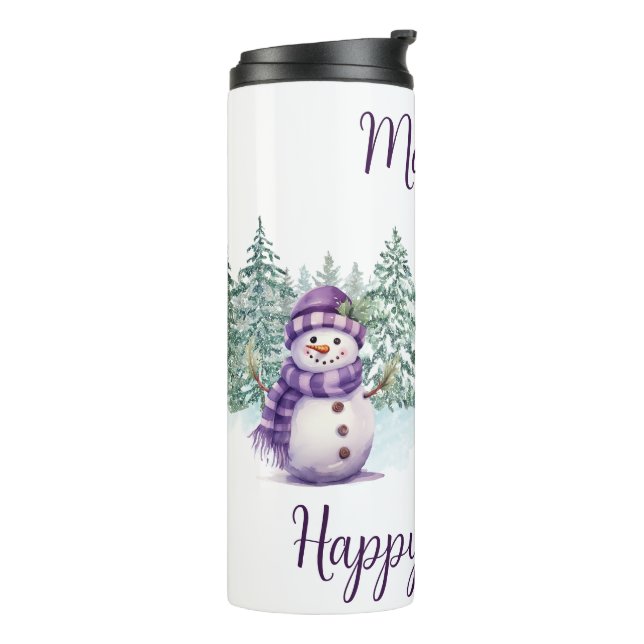 Snowman Lila Weihnachtskarott Nose Scarf Winter Thermosbecher (Nach links gedreht)