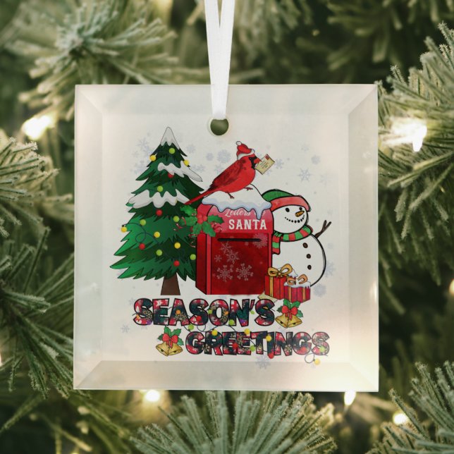Snowman Mailbox-Kardinal der Jahreszeit Ornament Aus Glas (Insitu)