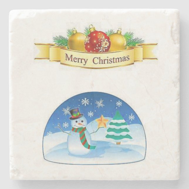 Snowman Marble Stone Untersetzer Weihnachten (Vorderseite)
