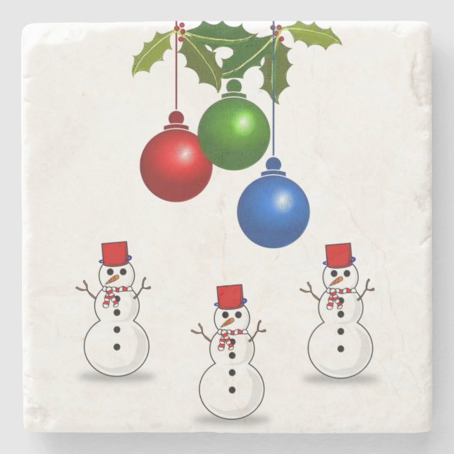Snowman Marble Stone Untersetzer Weihnachten (Vorderseite)